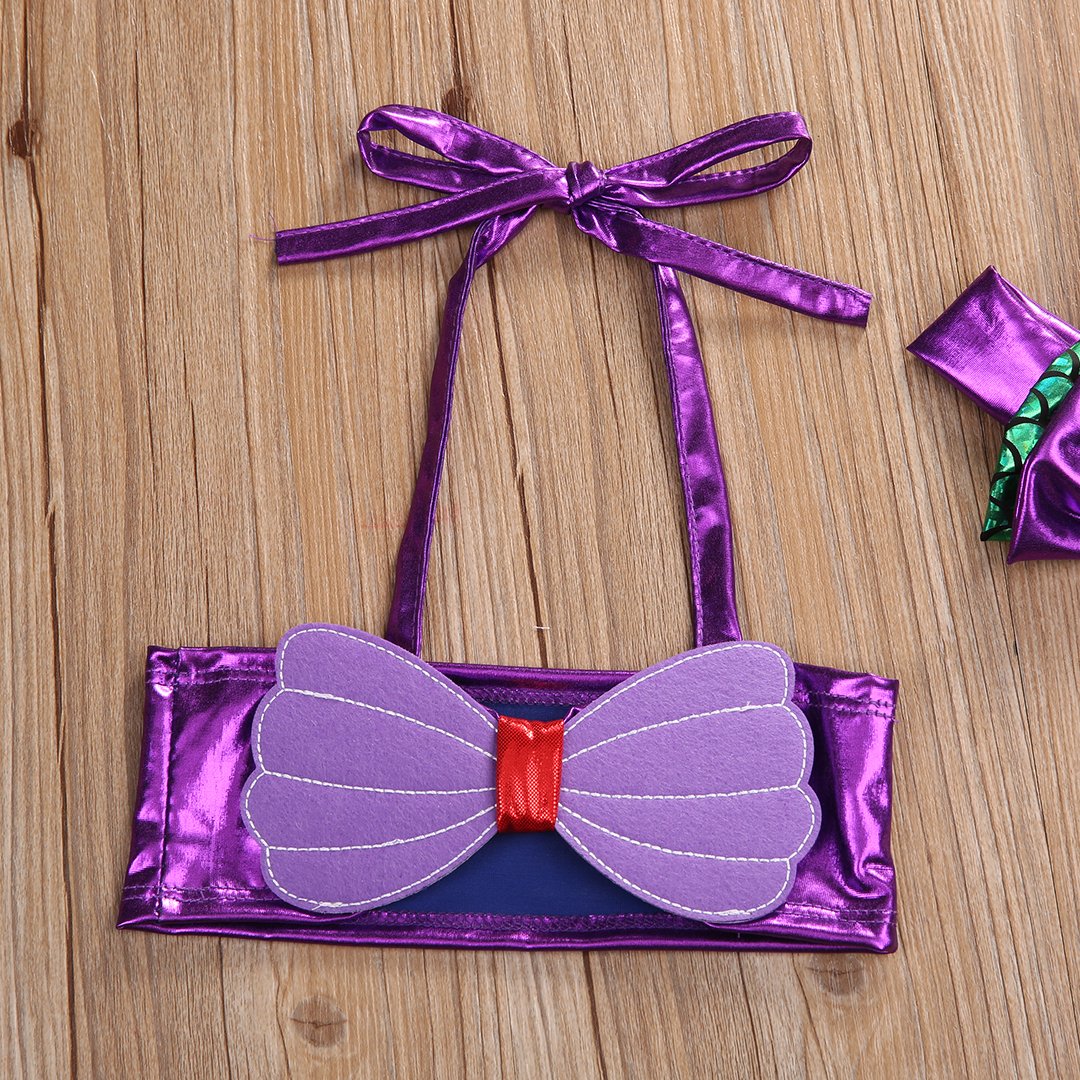 Baby Girls 2 Piece Mermaid Swimsuit Hanging Neck Shell Pearl Halter Bikini Tops and Tulle Patchwork Mermaid Tail