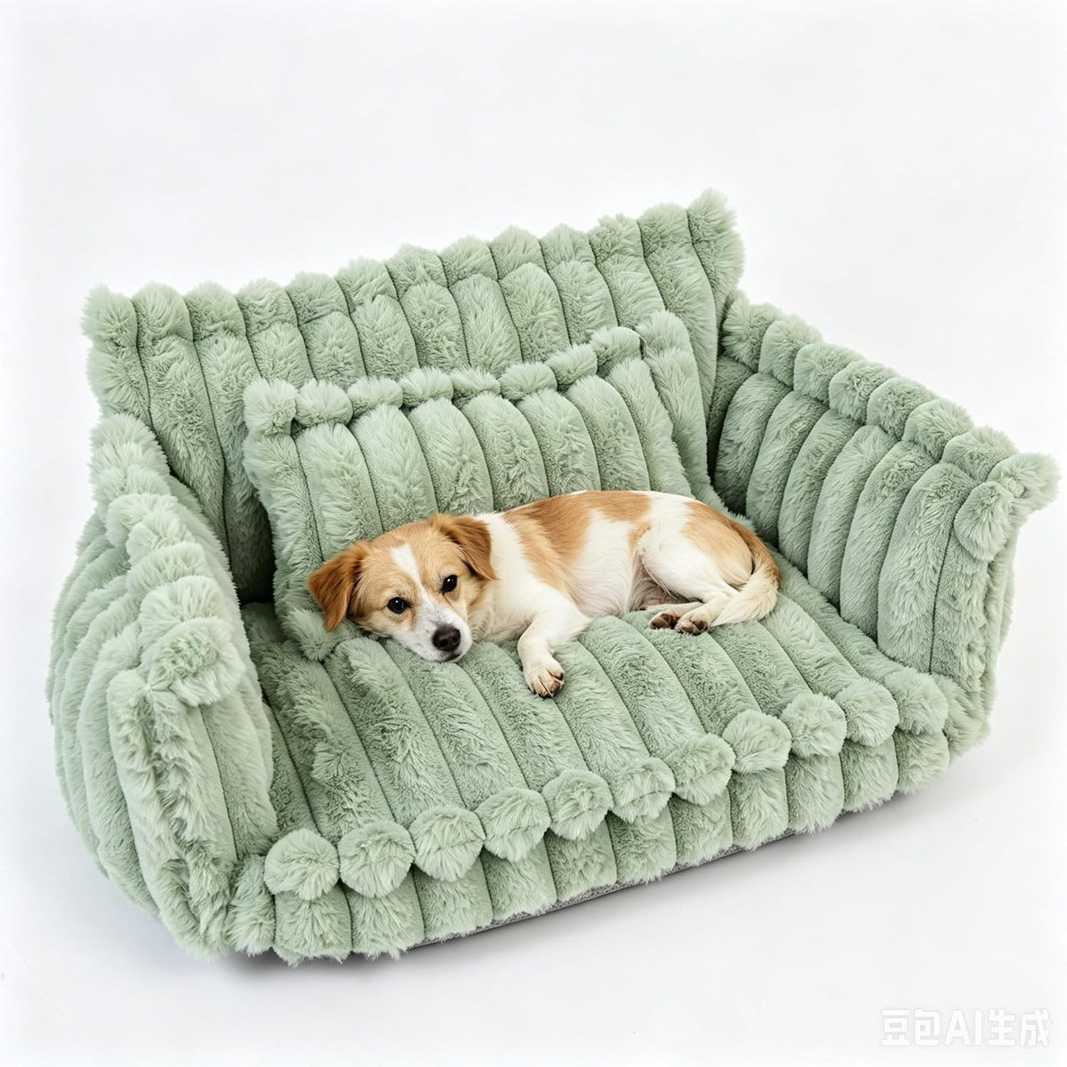 Fluffy Pet Couch Bed for Cats & Small Dogs, 3-Sided Bolster Calming Dog Sofa with Ultra-Soft Long Faux Fur, Removable