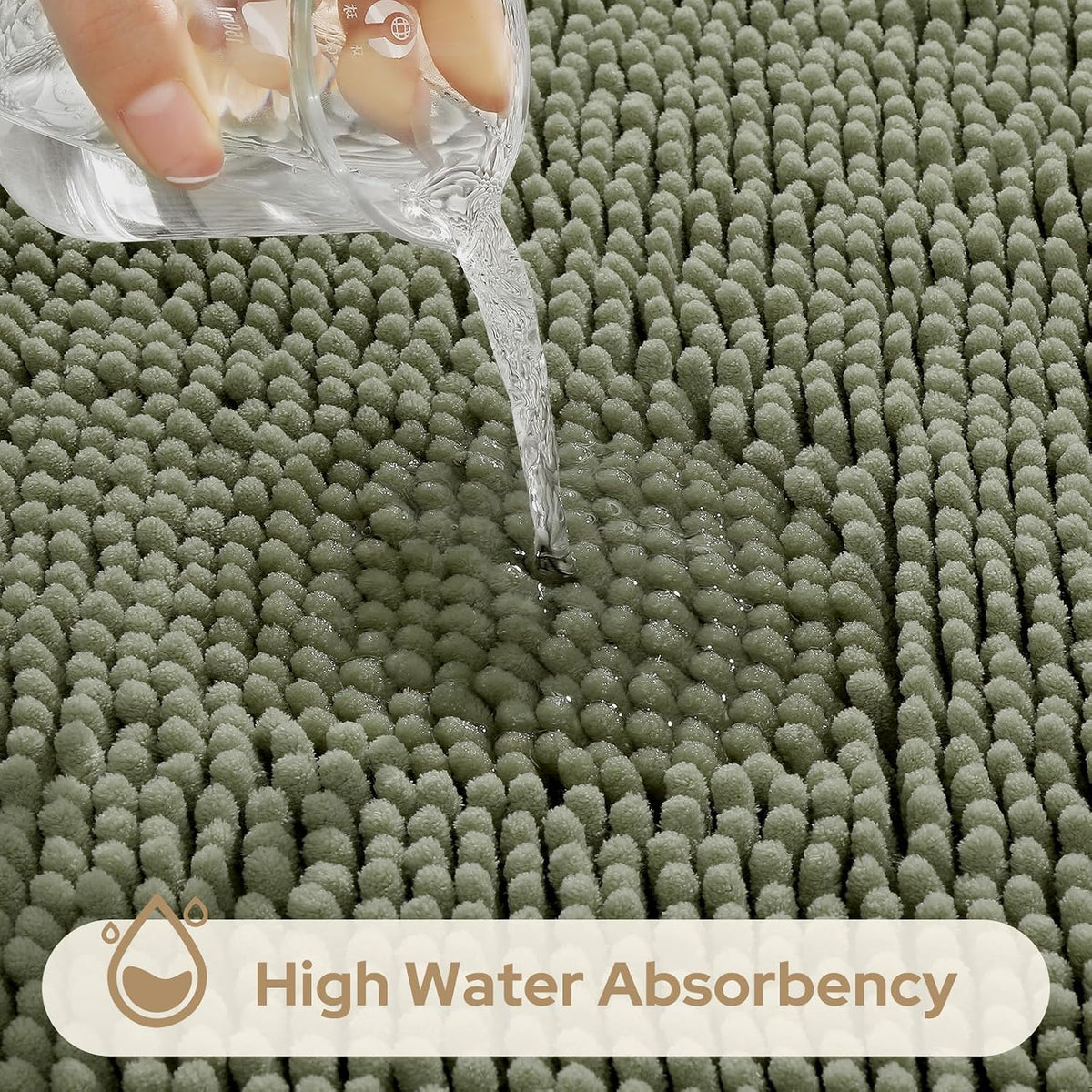 3 Pieces Bathroom Rugs, Ultra Soft Non Slip Absorbent Chenille Toilet Bath Mat Set (Sage Green)