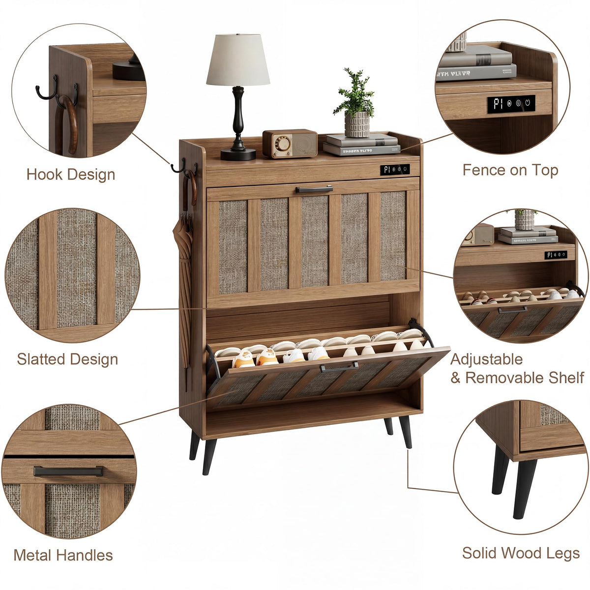 Shoe Storage Cabinet with 2 Flip Drawers and Deodorizer