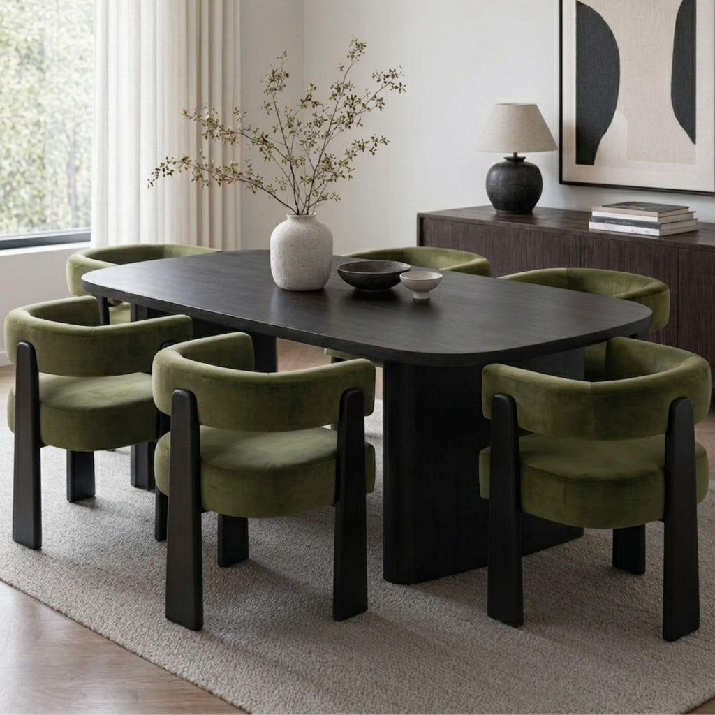 Modern Dining Chairs Set of 6, Upholstered Velvet Barrel Accent Chairs with Backrest & Arms, Wide and Thicker Padded