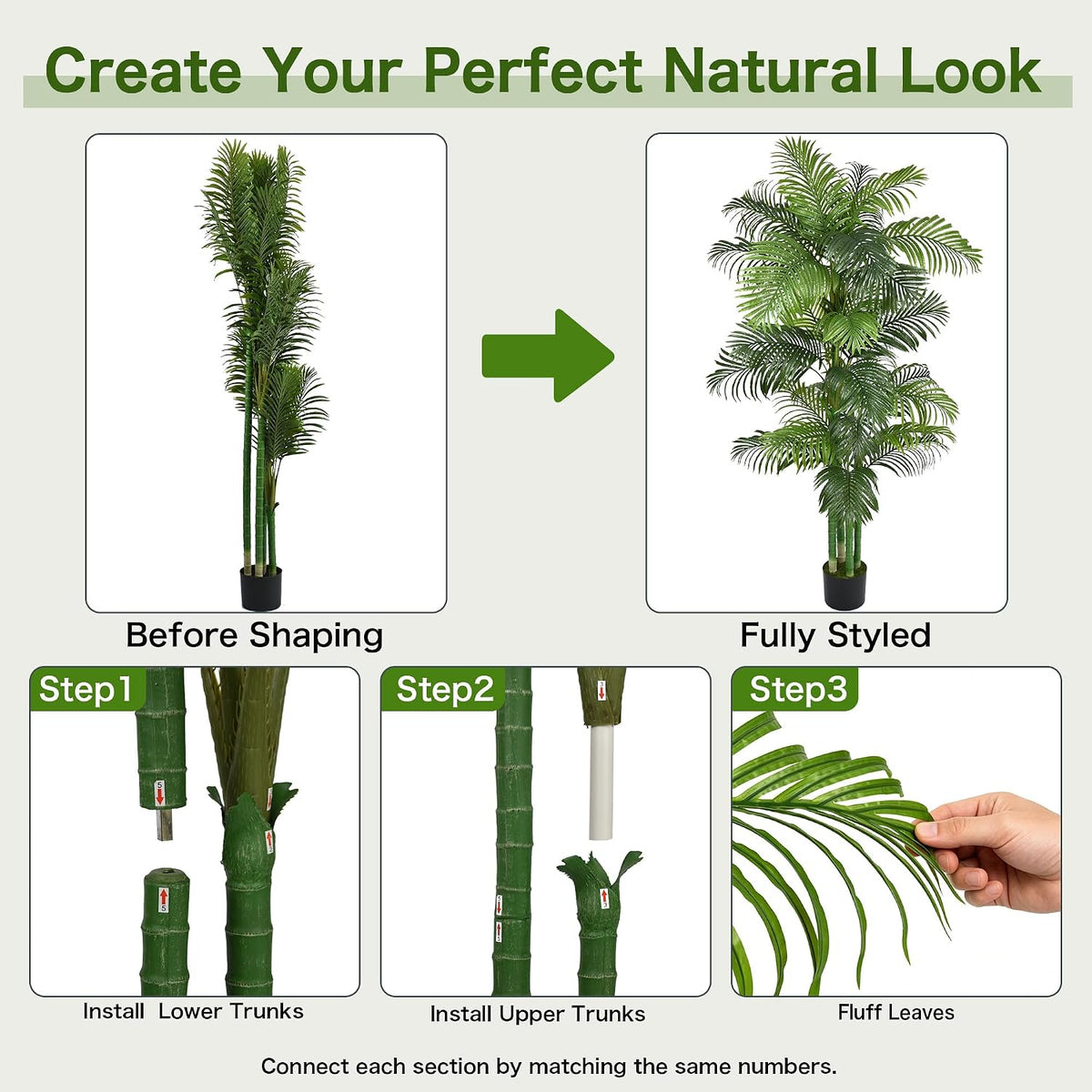 8FT Artificial Palm Tree, Tall Faux Tropical Floor Plant Indoor with Realistic Palm Leaves Fake Areca Trees with Pot