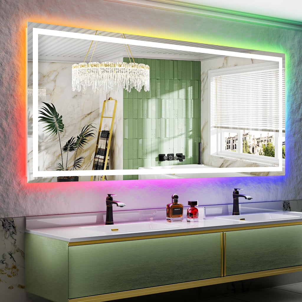 88x38 LED Bathroom Mirror with Lights, RGB Backlit Lighted Mirror