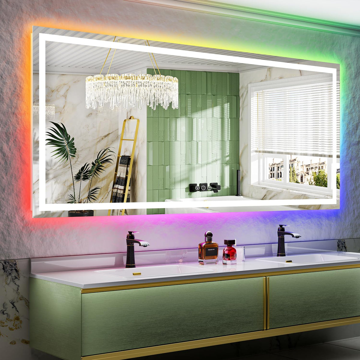 88x38 LED Bathroom Mirror with Lights, RGB Backlit Lighted Mirror