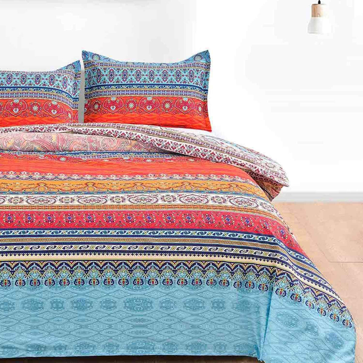 King Duvet Cover Set Boho Colorful Retro Striped Print 3pc 104 x 90 Luxury Soft Microfiber Down Comforter Quilt