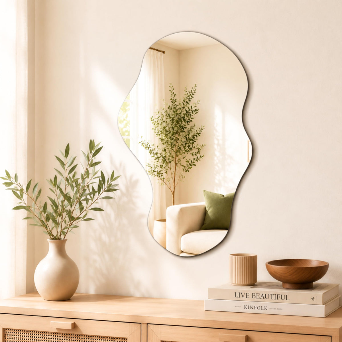 Irregular Wall Mirror Asymmetrical Mirror, 34''x20.5'' Decorative Modern Mirrors Bedroom Living Room Entryway, Cloud