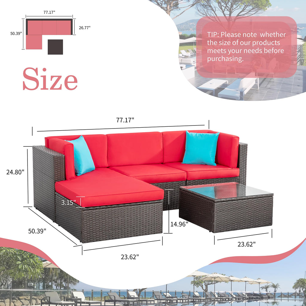 5 Pieces Patio Furniture Sets Outdoor All-Weather Sectional Patio Sofa Set PE Rattan Manual Weaving Wicker Patio