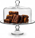 Selene Glass Cake Stand with Dome Lid, Footed Dessert Serving Dish - Set of 2