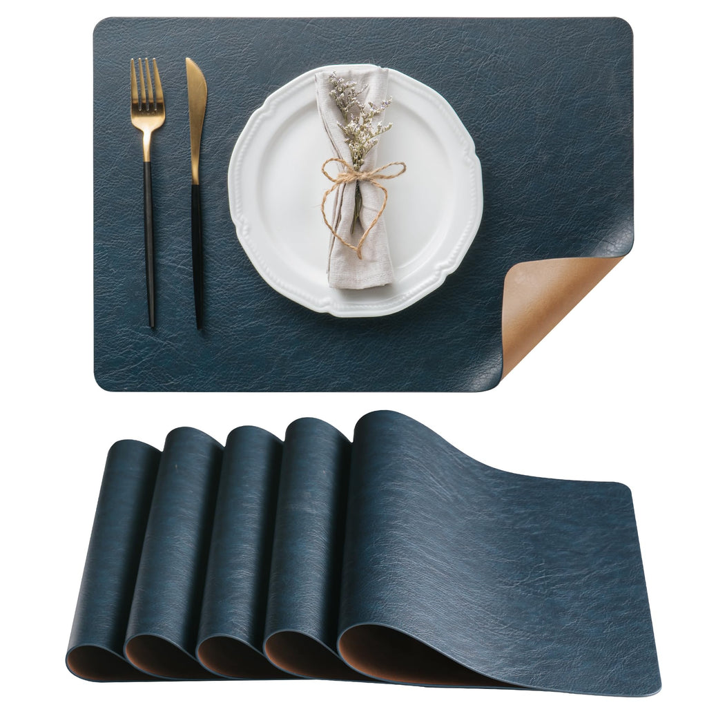 Placemats Set of 6, Reversible Dual-Color Faux Leather Place Mats