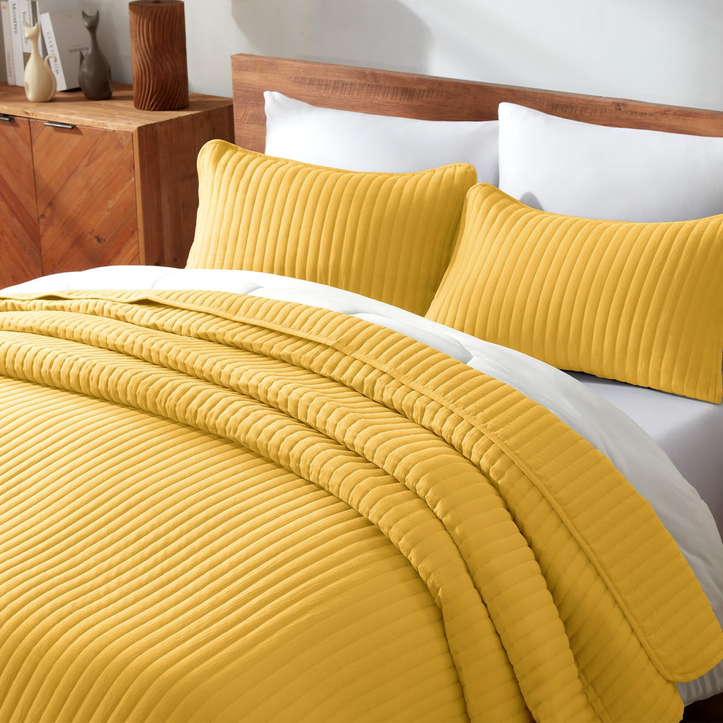 Stripe Quilt Sets, Size Bedspread Bed Coverlets for All Season Lightweight Quilts with 1 Pillow Shams