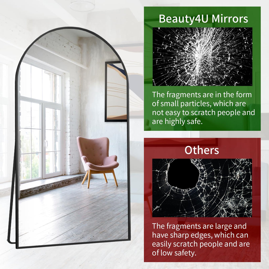 76" x 37" Arched Full Length Mirror with Stand, Black Floor Mirror