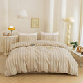 Cotton 3 Pcs Duvet Cover Set Linen Feel Vertical Stripe Queen
