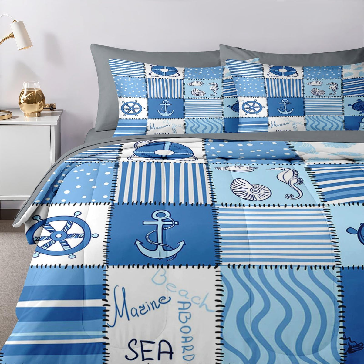 Comforter Set with Sheets, 5 Pieces Ocean Sea Bedding