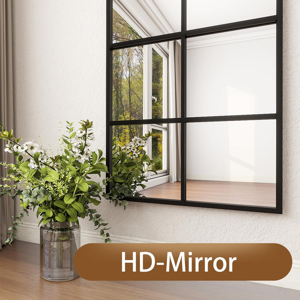 Floor Full Length Mirror, Arch Top Window Pane Mirror, 56"x22" Black