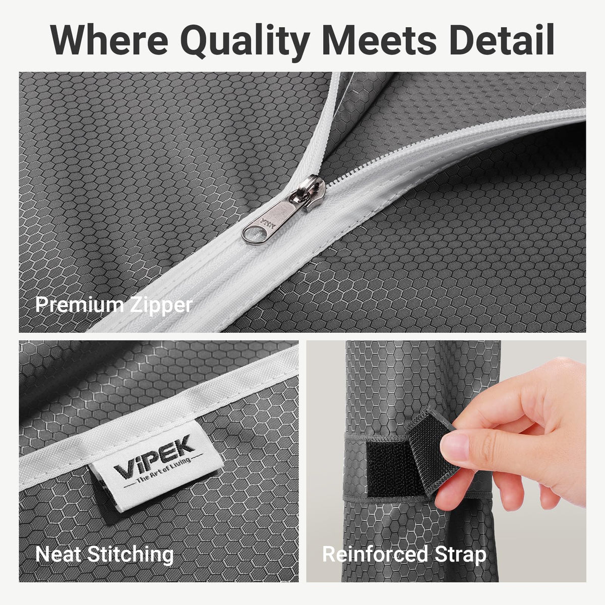V5C Portable Closet Wardrobe Bedroom Armoires Heavy Duty Covered Clothing Rack, Black Metal with Grey Oxford Fabric