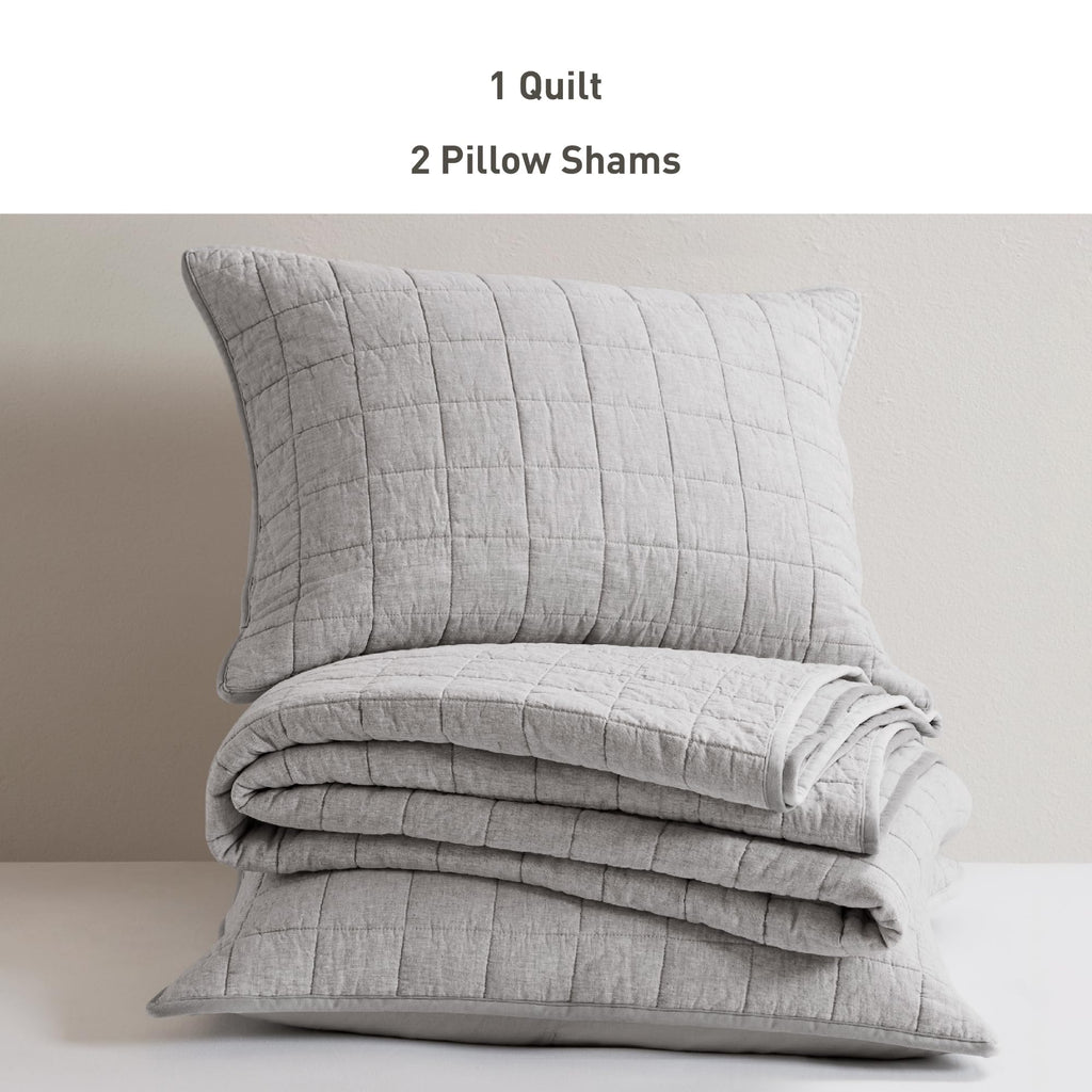 Quilt, Grey - Breathable Box-Stitch Coverlet