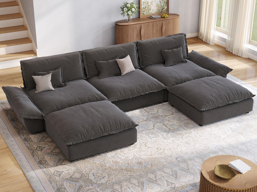 Hudson 141.7'' Oversized Modular Sectional Sofa, 5 Seater, Grey