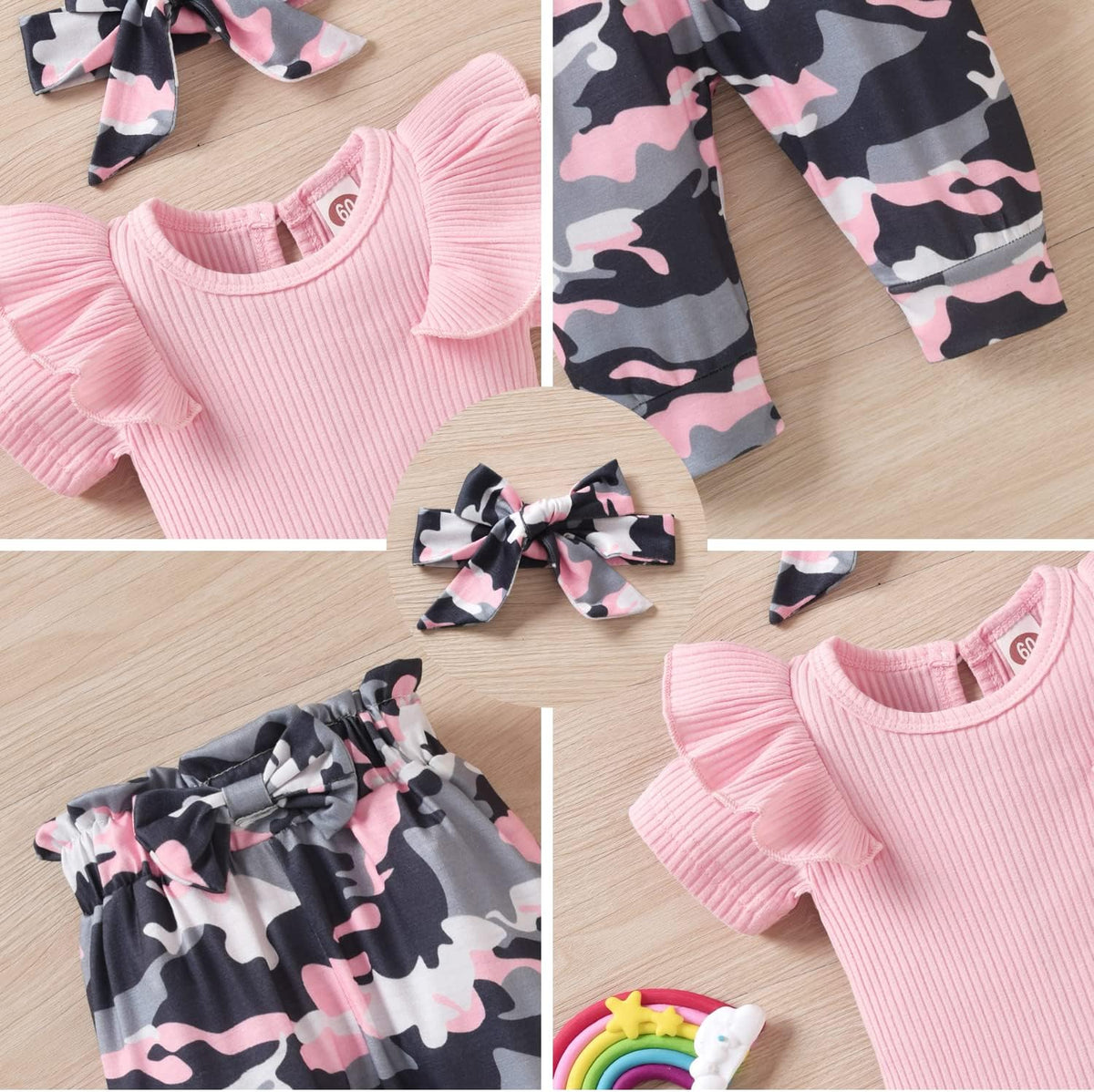 Preemie Newborn Baby Girls Clothes Ribbed Romper Bodysuit Pants Set Ruffle Spring Summer Outfits