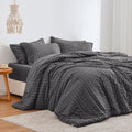 Seersucker Dark Grey California King Comforter Set, 7-Piece Bed in a Bag