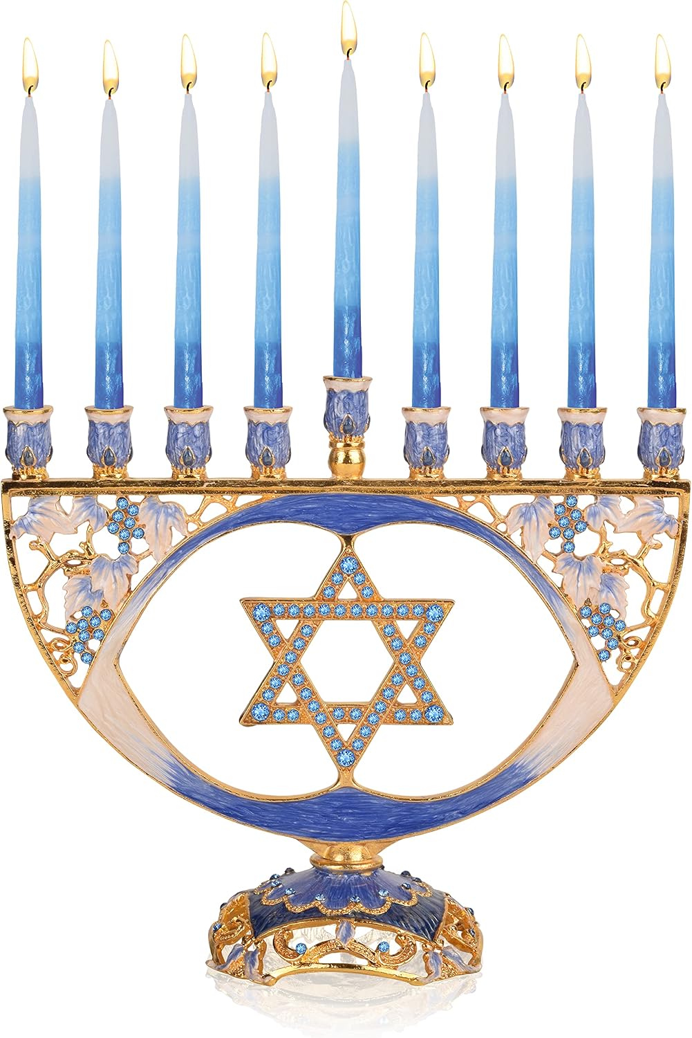 Hanukkah - Fits All Standard Chanukah Candles - Modern Jeweled Candle Menorahs for Chanukah - Blue Traditional Star