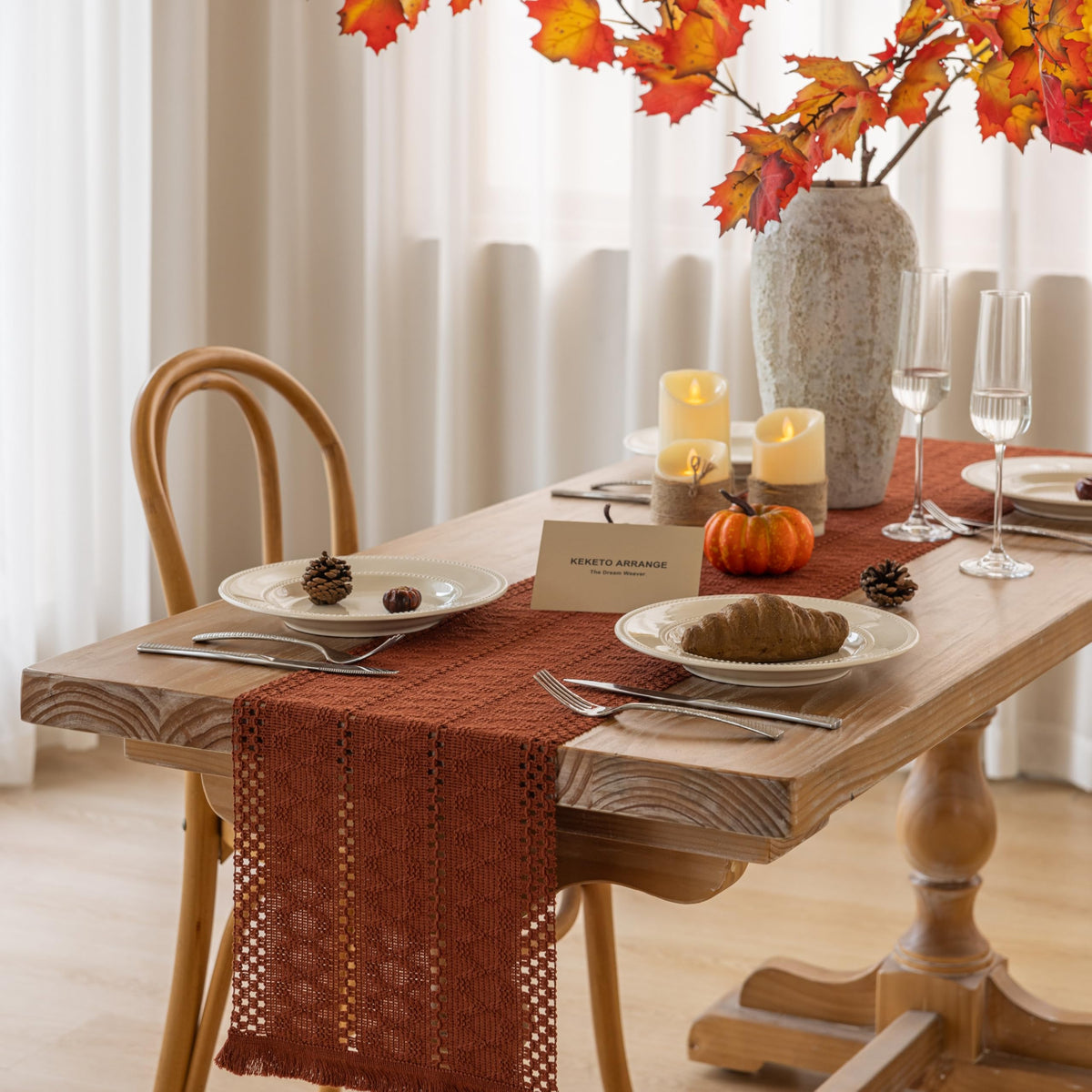 Fall Thanksgiving Boho Macrame Table Runner 12x90 Inch