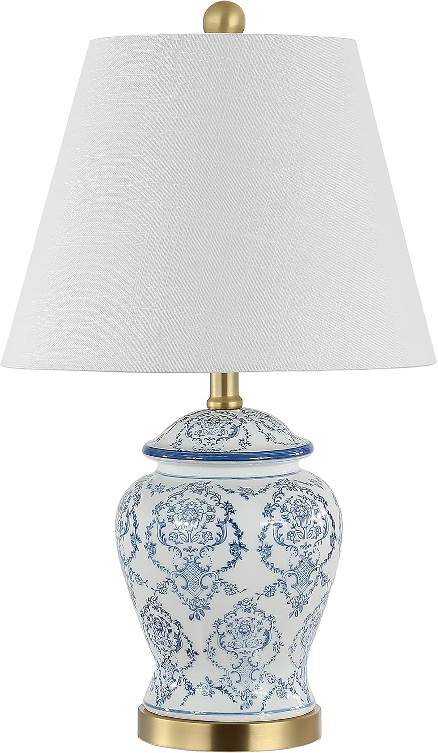 22.25" Blue/White Chinoiserie Ceramic Urn Table Lamp, Traditional Classic Nightstand Lamp Bedroom, White Linen Shade