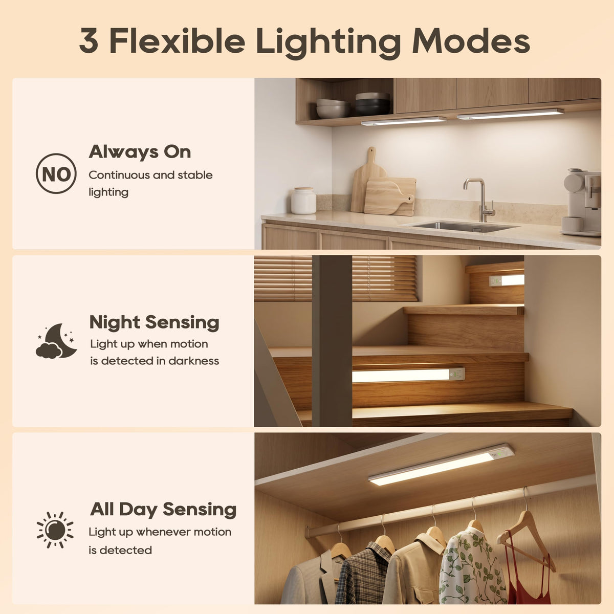 10.5 Inch Under Cabinet Lighting, 6 Color Temps Motion Sensor Light Indoor, LED Power Display Rechargeable Battery