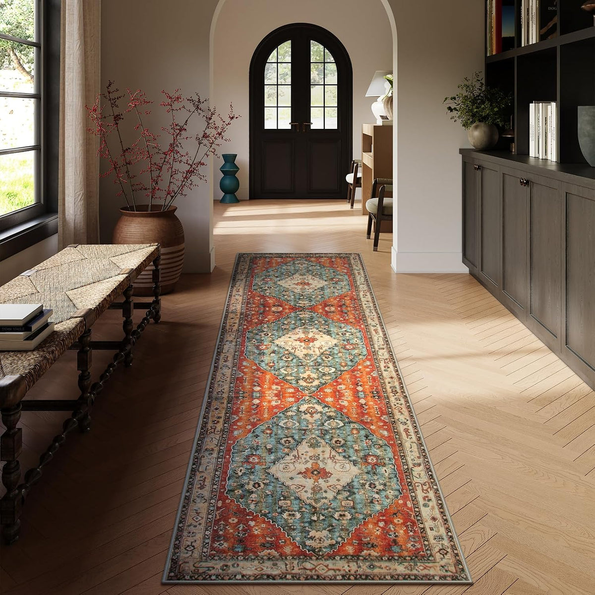Felice Boho Tribal Washable Runners for Hallways, Oriental Kitchen Runner Rugs Non Skid Washable, Oriental