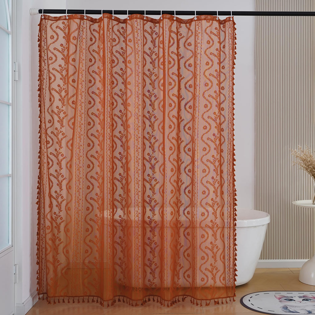Terracotta Lace Shower Curtain, Boho Chic Fall Color, 72 x 84 in