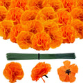 100 Pcs Marigold Flowers Heads with Floral Stems, Silk Orange Artificial Flowers for Diwali Day of The Dead DIY