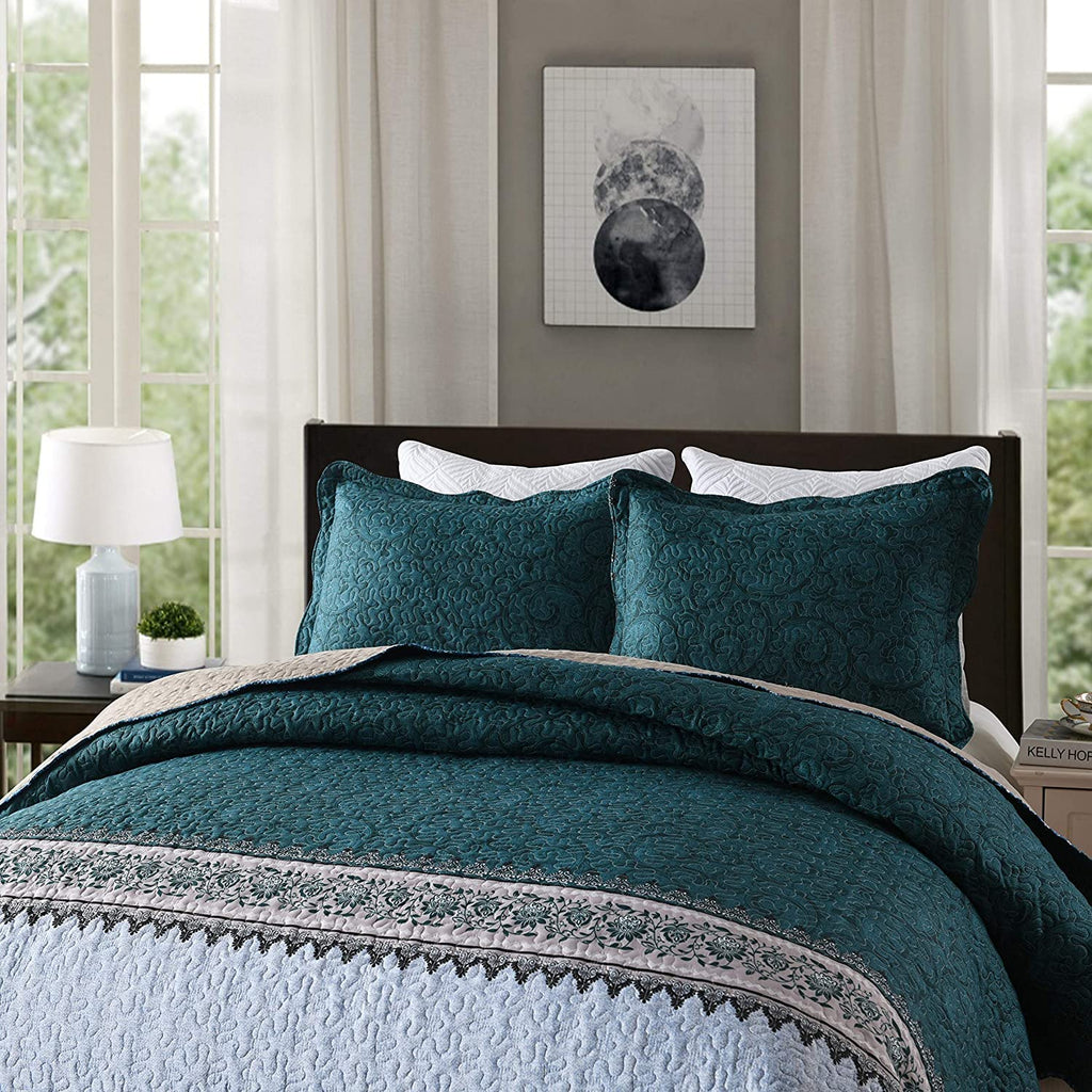 3-Piece Quilt Set Quilted Bedspread Oversized Microfiber Soft Lightweight Bedding Set with Shams for All Season