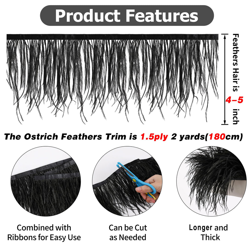 4-5inch Turquoise Ostrich Feather Trim for Sewing,2Yards