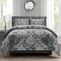 Metallic Print Comforter Set, Distressed Velvet Face with Metallic Foil Print and Brushed Solid Microfiber Reverse