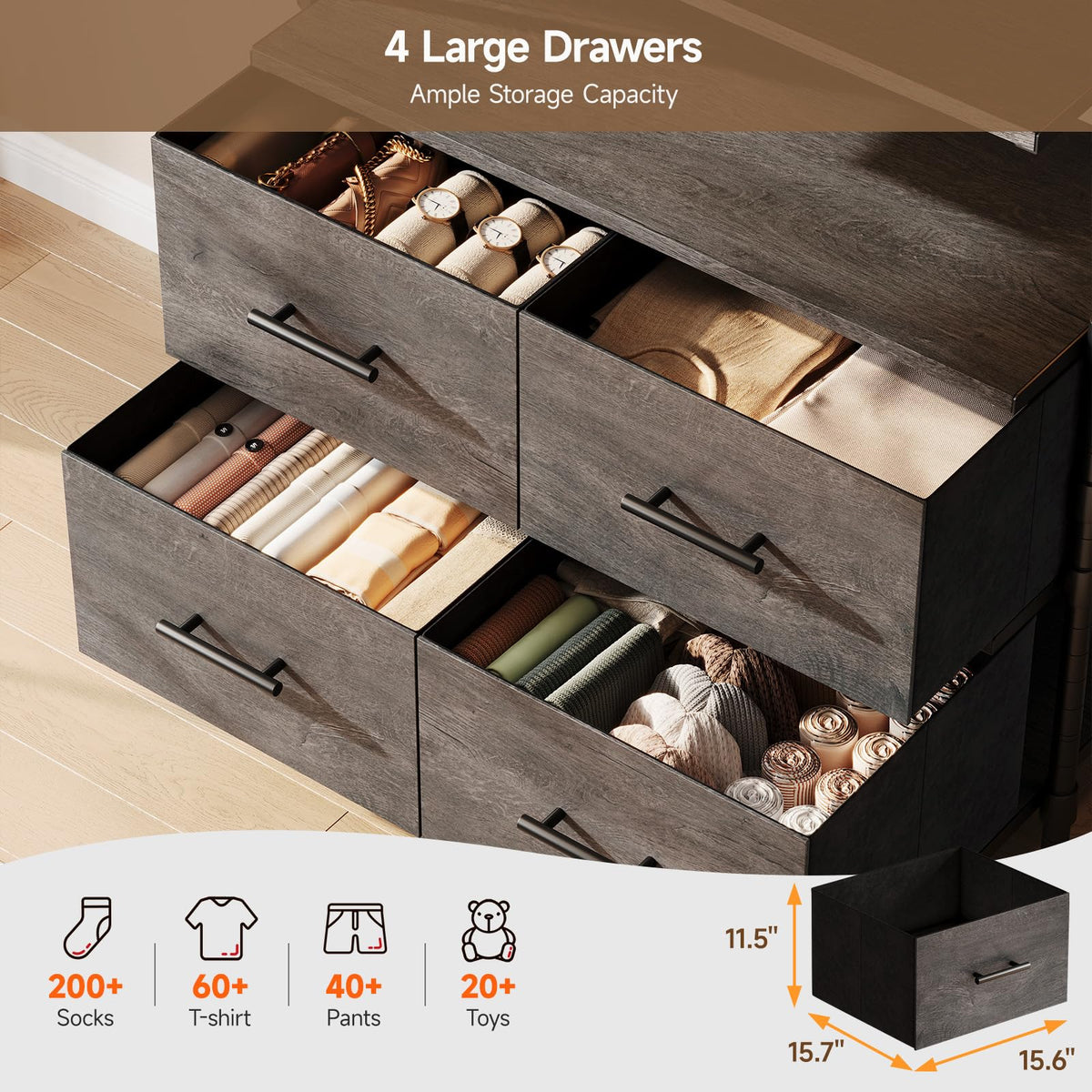 T4 Closet System with Stepless Dimmable LED Light (Black Gray Oak)
