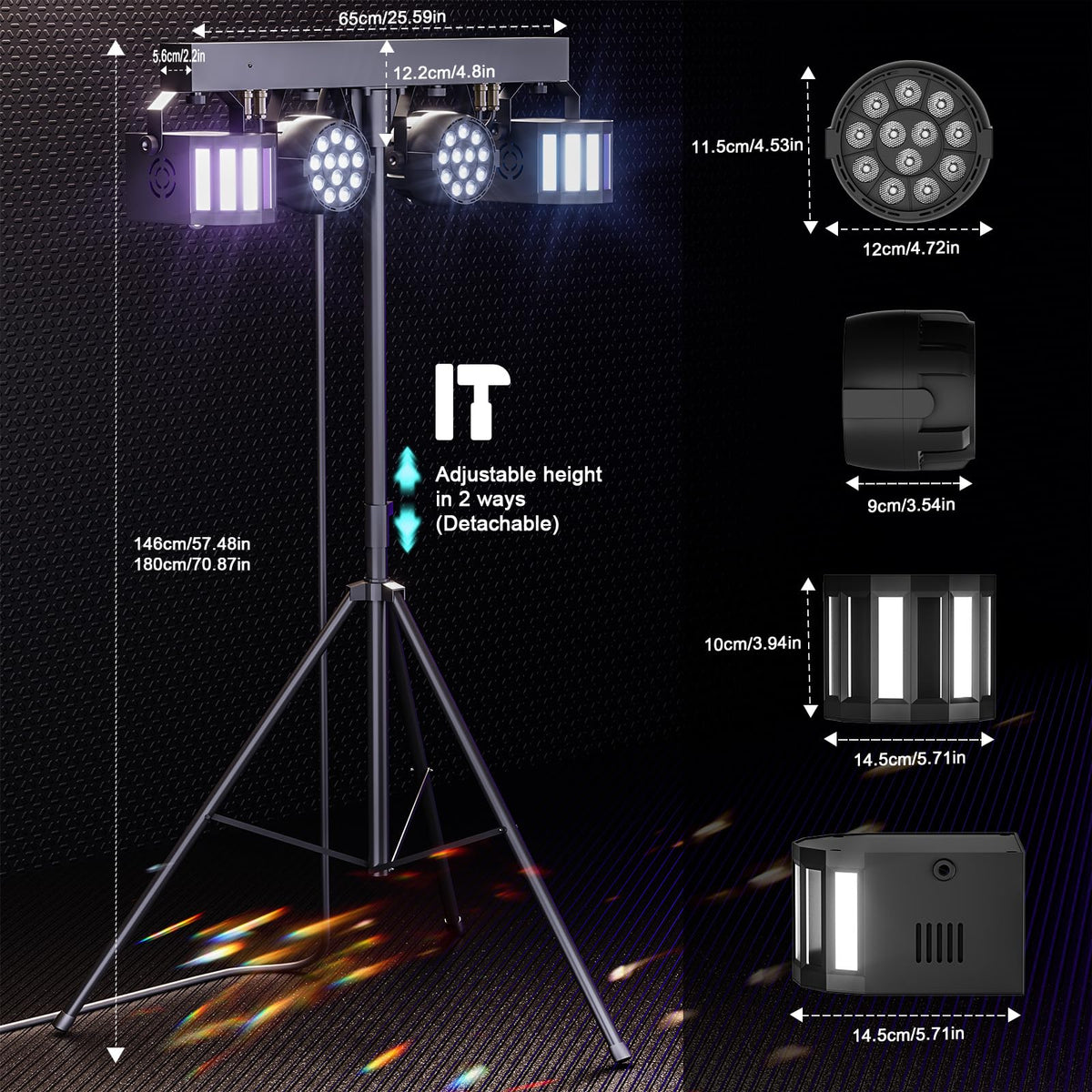 5 in 1 DJ Lights with Stand Combination Party Light Dj Disco Lights Stage Lighting for Parties 3/6/15CH with Sound
