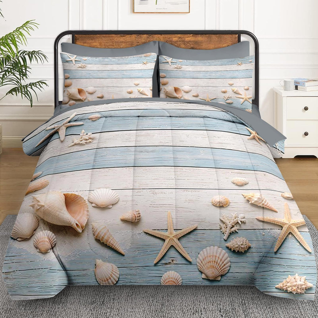 7 Pcs Comforter Set, Coastal Beach Bedding