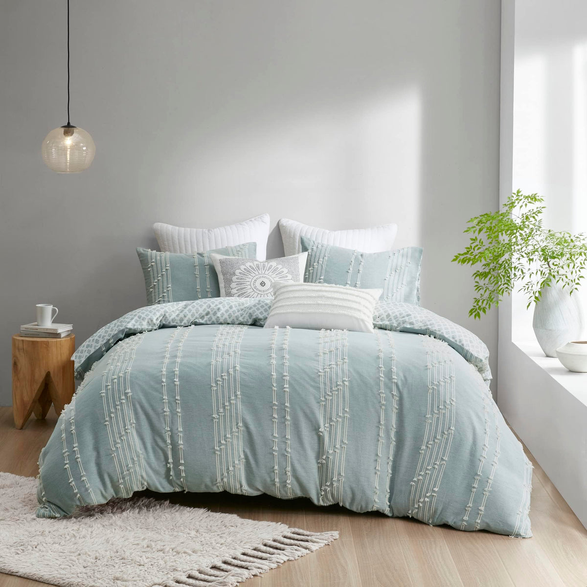 Cotton Duvet Cover Queen Size - 100% Cotton Duvet Cover Set, Boho Bedding Set for All Seasons Farmhouse Bedding Duvet