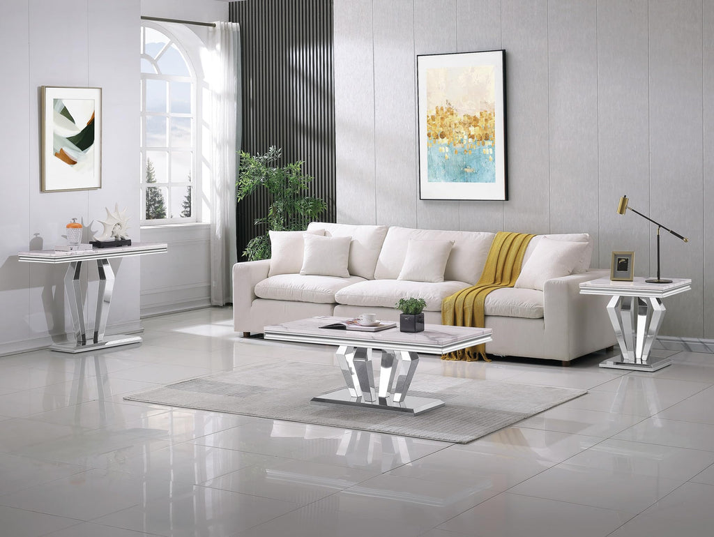 Modern 4 Piece Living Room Table Set, Includes 1 Coffee Table& 2 End Tables &1 Console Table, Luxury Faux Marble
