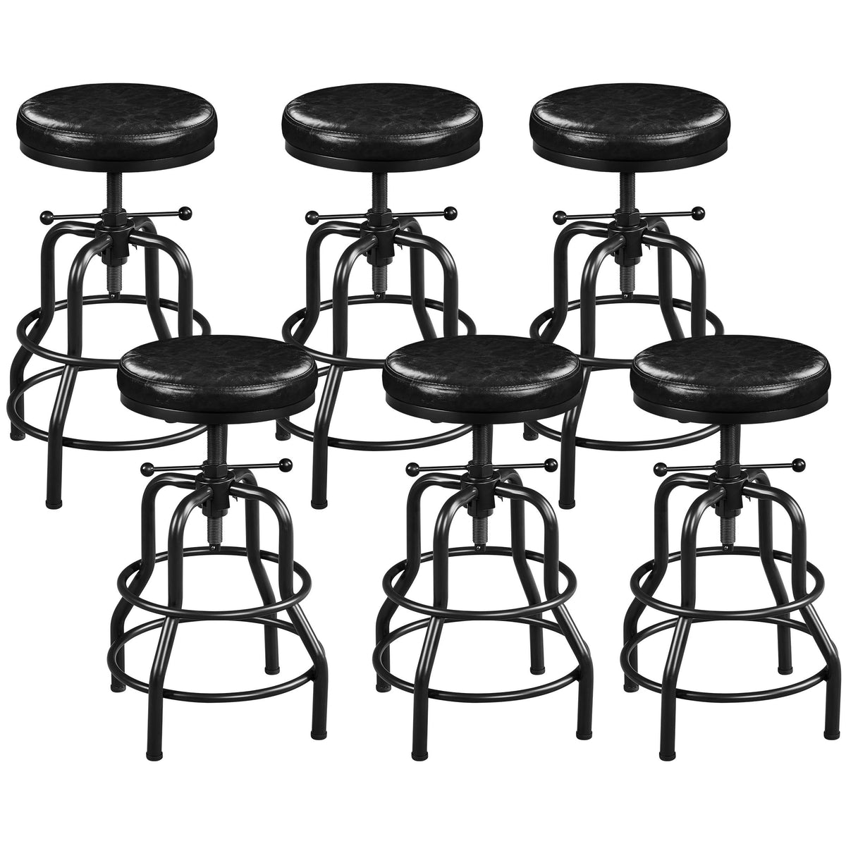 Adjustable Bar Stool 21.5-28 Inch Metal Kitchen Stool Black, 6PCs