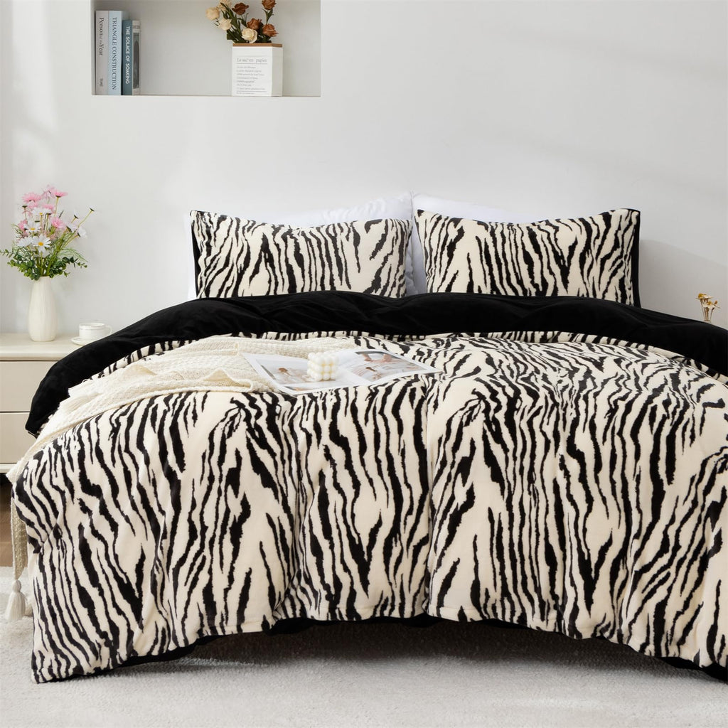 Zebra Flannel Fluffy Duvet Cover Set Soft Faux Fur Fuzzy Plush