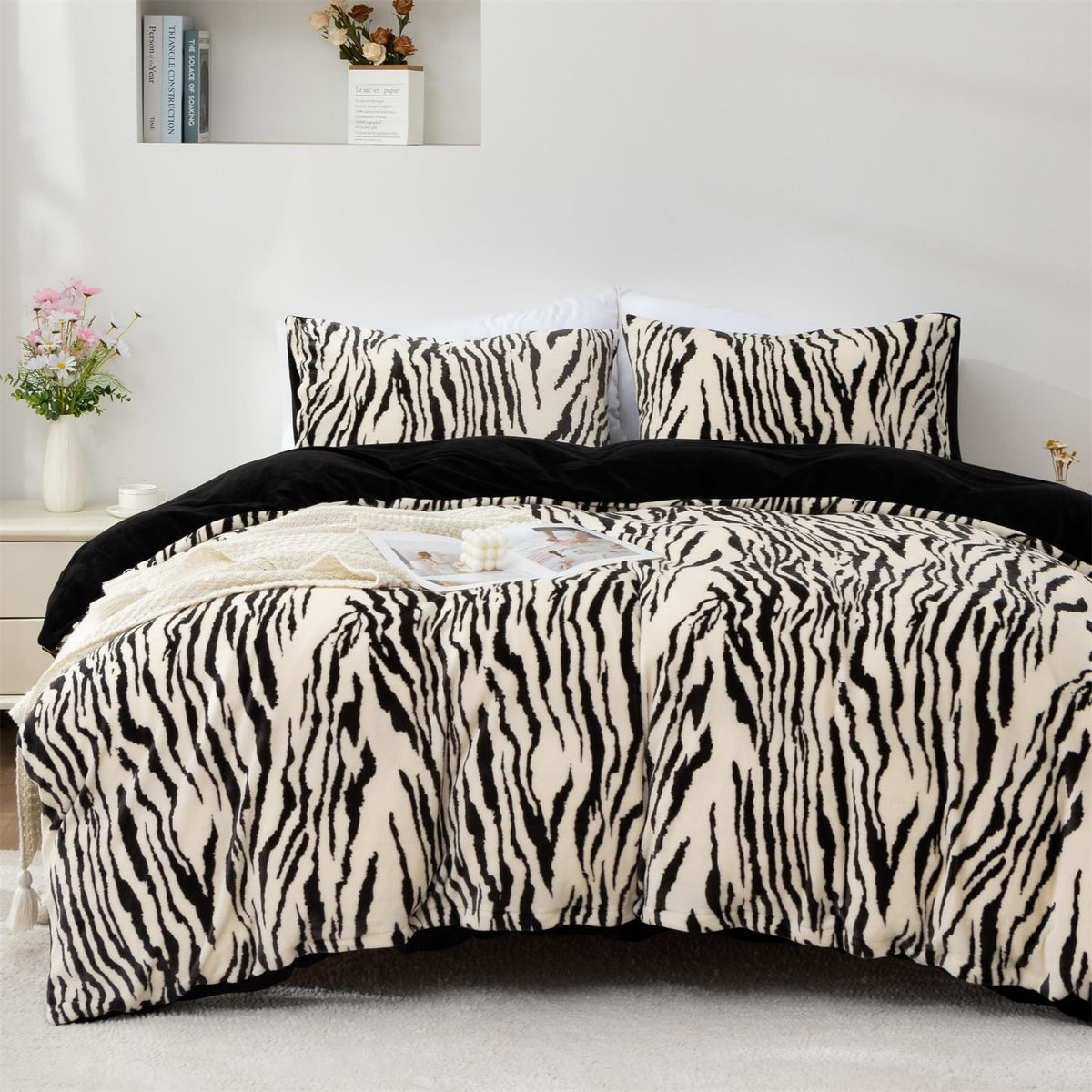 Zebra Flannel Fluffy Duvet Cover Set Soft Faux Fur Fuzzy Plush
