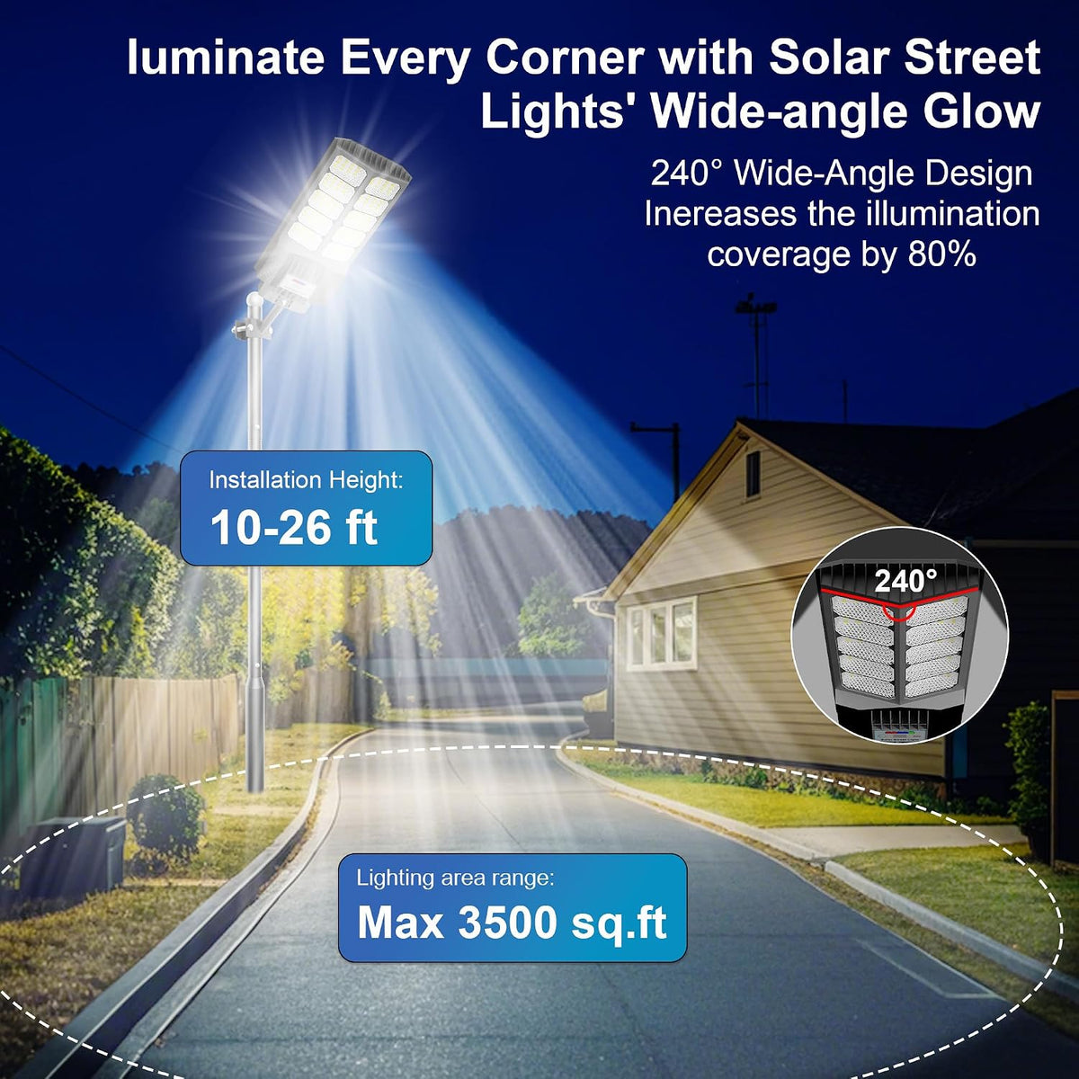 Solar Street Light Outdoor Waterproof Pole Led Solar Lights for Yard | High Liumen Outdoor Solar Flood Light for
