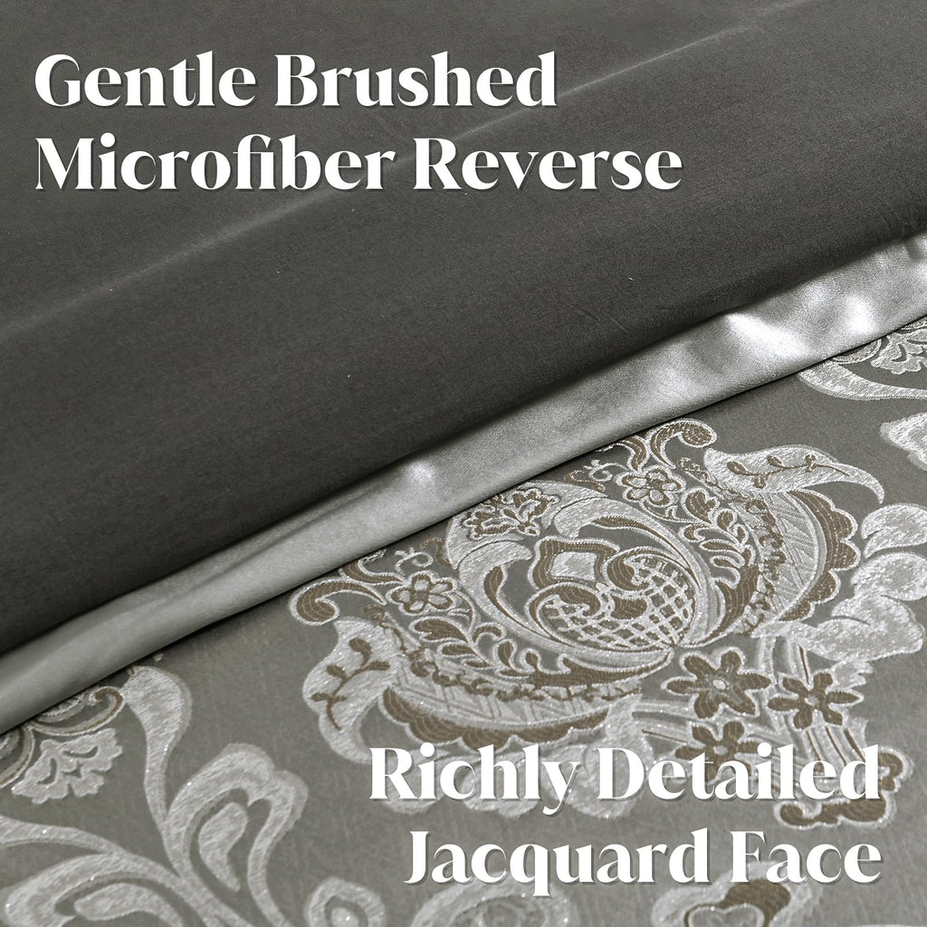 Gray Jacquard Comforter Set - Luxury 7 Piece Bed in a Bag