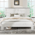 Farmhouse King Size Bed Frame with Barn Door Headboard, Boho White Wooden Platform Bed with Strong Metal Slat