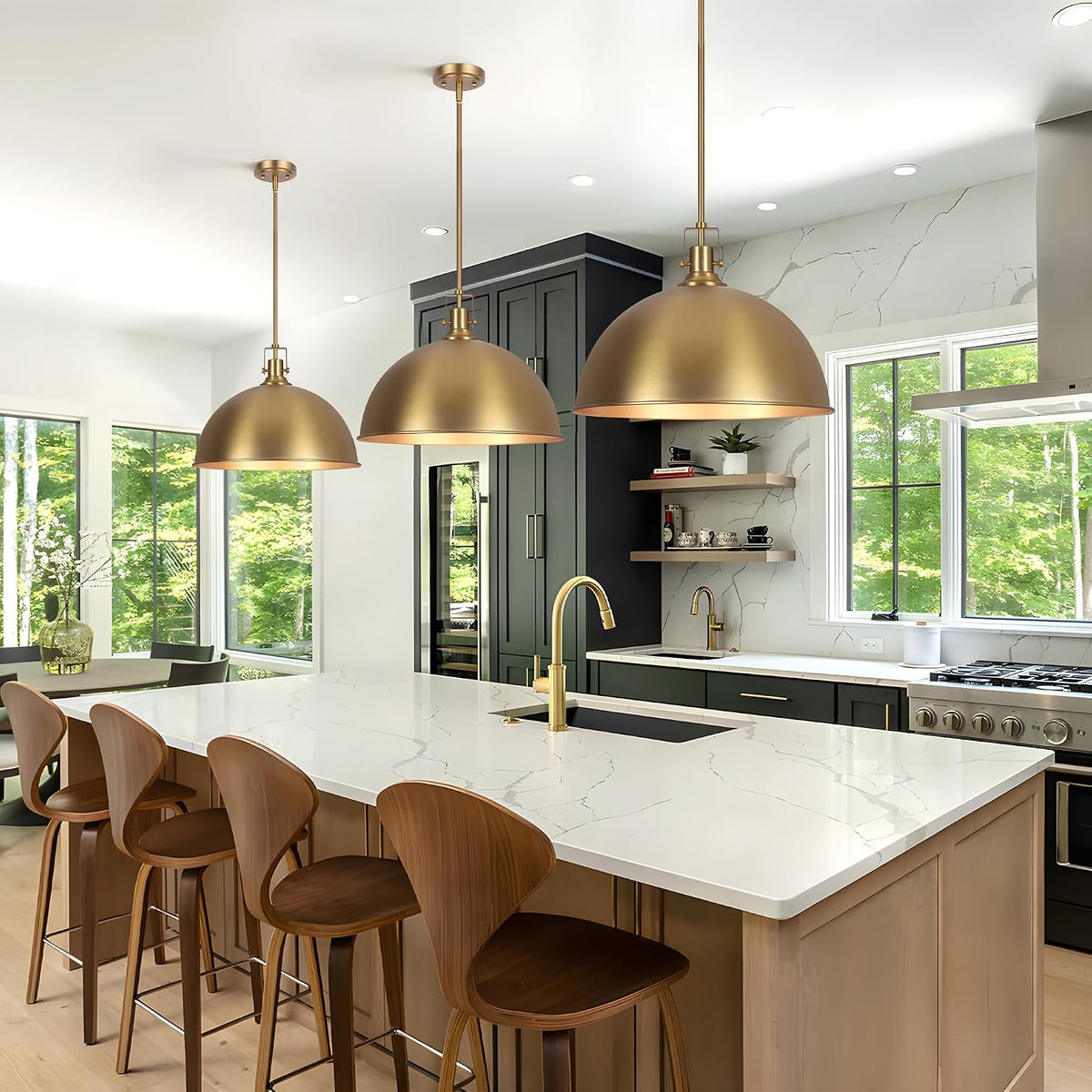 18 Inch Brushed Gold Large Pendant Light Kitchen Island, Farmhouse Modern Dome Pendant Light Fixtures Ceiling Hanging
