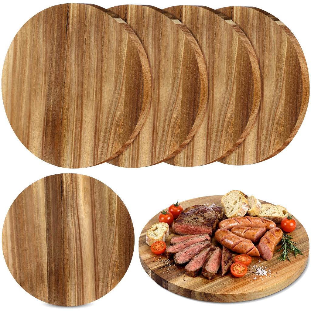 6 Pack 14" Acacia Wooden Round Cutting Boards Bulk 0.6 Inch Thick Round Charcuterie Board Smooth Surface Multipurpose