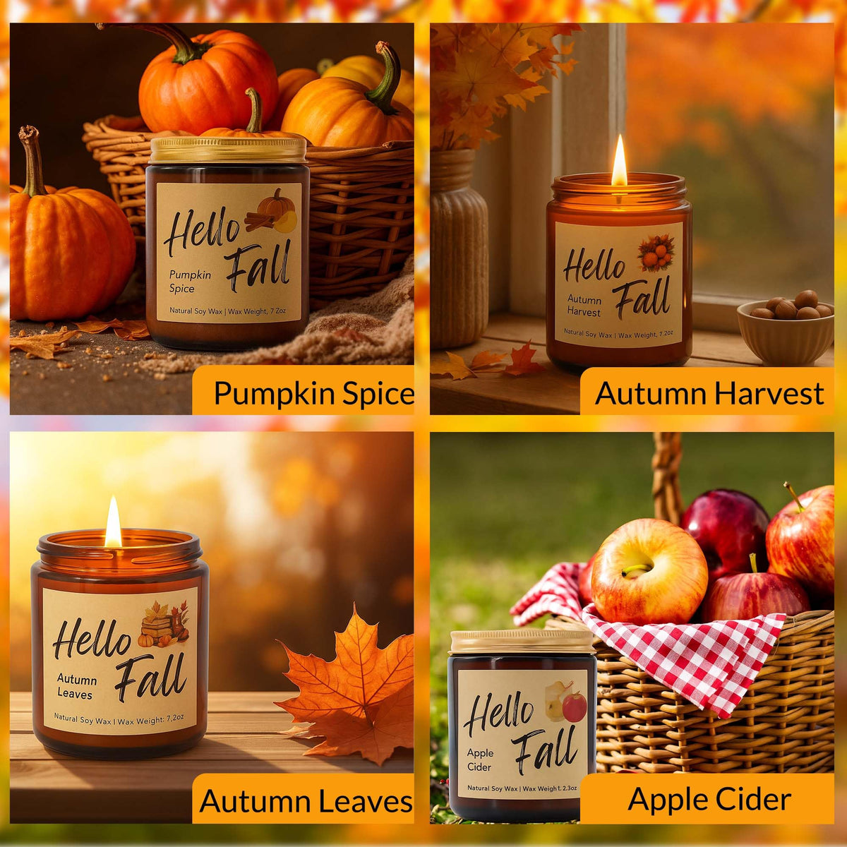 Fall Candles, Fall Decorations - Fall Gifts for Women, Natural Soy Wax Scented Candles Set(4pcs)