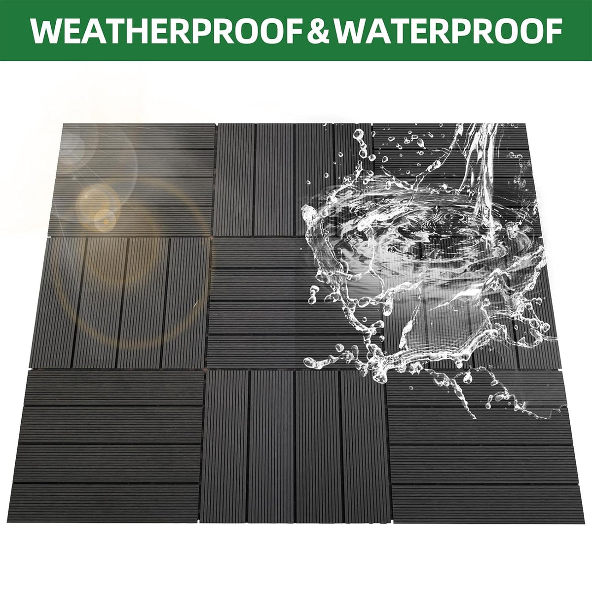 9 PCS Heavy-Duty & Recyclable Wood-Plastic Interlocking Deck Tiles 11.8" x 11.8"- Outdoor and Indoor for Patio