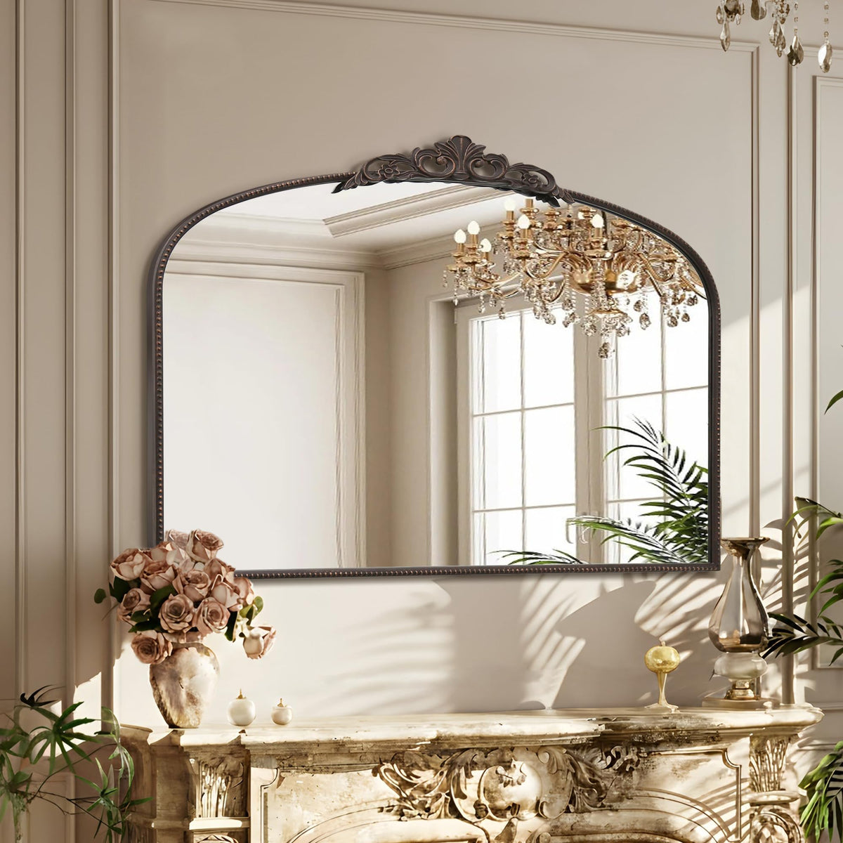 Large Bronze Vintage Mirror: 48"x33" Baroque Antique Wall Mirror