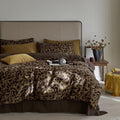 Leopard Print Duvet Cover Queen Golden and Brown Floral Bedding Set Animal Cheetah Jacquard Pattern Muslin Yarn-Dyed
